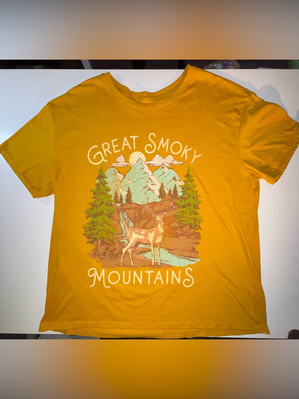 Time and Tru Mustard Yellow Great Smoky Mountains Graphic Tee